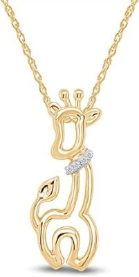 Natural Round Diamond Accents Giraffe Pendant 18" Necklace 925 Sterling Silver - Image 1 of 4