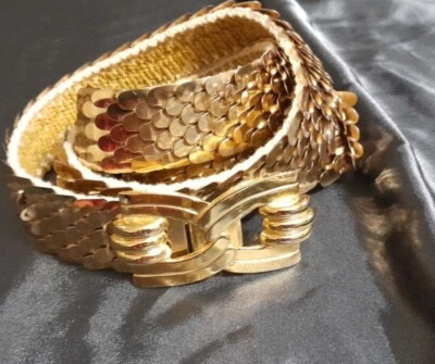 Vintage Gold Tone Stretch Snake Scales 34" Unstreched Biker Hippie Metal Rocker - Image 1 of 4