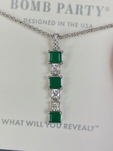 Drops of Shimmer lab-created Emerald fused w/ Quartz necklace May 2023 T-drop