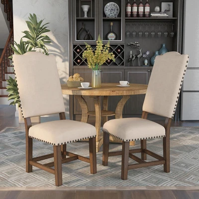 Sillas auxiliares de madera rústica Furniture of America Dice, beige roble claro 20"W X 27"D X Foto 1 de 4