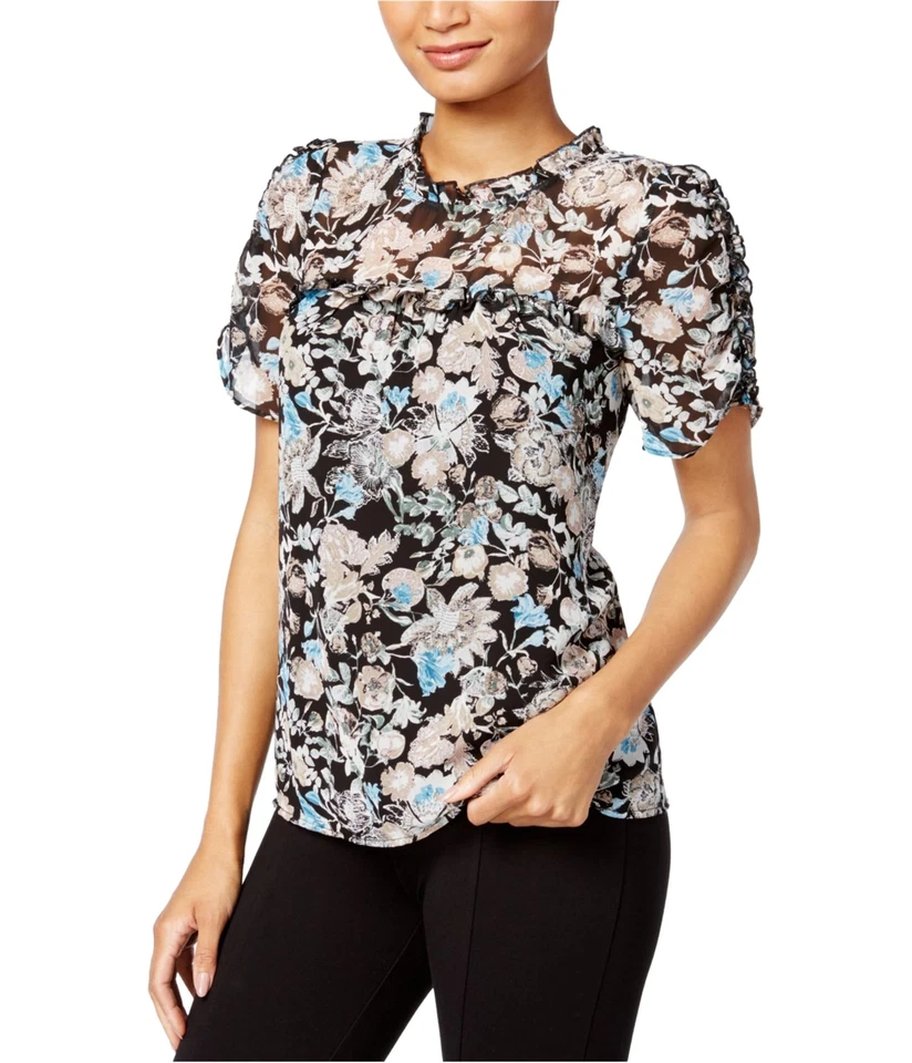 Blusa de punto floral Kensie para mujer, negra, X-grande Foto 1 de 1