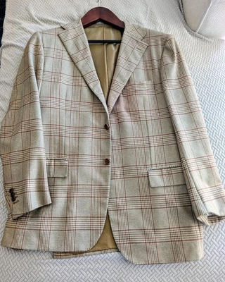 Kiton Cashmere blazer 44R working cuffs tan / brown plaid Mitchells - Image 1 of 3