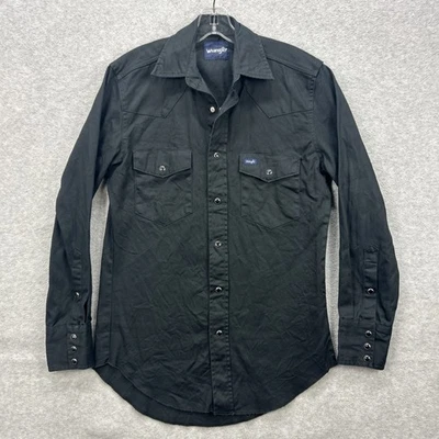 Camisa Wrangler De Colección Para Hombres Pequeña Negra Lona Perla A Presión Western Rodeo Vaquero Foto 1 de 4