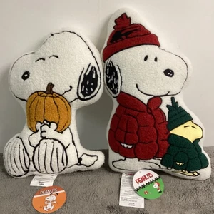 NWT Peanuts Snoopy Fall Pumpkin  And Christmas Snoopy & Woodstock Pillow Sherpa - Picture 1 of 7