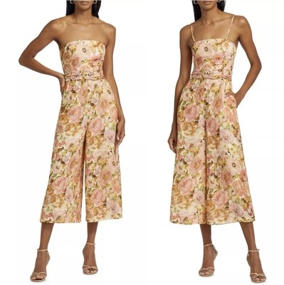 Mono Zimmermann Dorado Cinturón Sin Tirantes Lino Rosa Floral EE. UU. 4 6 10 Foto 1 de 4