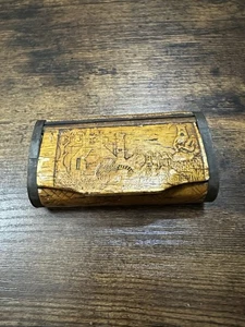 Handgeschnitzte aufklappbare Holz Schnupftabakdose Antik Vintage Metall Akzente Kostenloser Versand - Bild 1 von 6