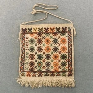 VINTAGE Bag Handmade Colorful Woven Hippy Rug Travel Tote Salt Fringe Colorful - Picture 1 of 16