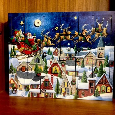 Traditions Santa's Sleigh Wooden Advent Calendar Christmas Box Byers Choice - Image 1 of 4