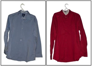 Men's Mixed Lot Of 2 Long Sleeve Button Up Collared Shirt Size Large 32/33 - Picture 1 of 13