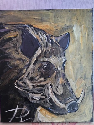 Ölgemälde Tier Ölbild Bilder Modern Art Kunst Unikat Wandbild  25x30 Wildschwein - Bild 1 von 4