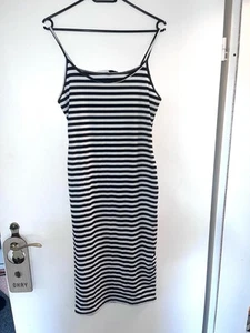 Sexy Figurbetontes Langes Maxi Midikleid Gestreift Schwarz Weiß - Bild 1 von 5