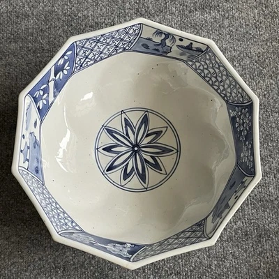 Chinese Ming Dynasty style “福” character blue and White ten sided bowl. - Image 1 of 4