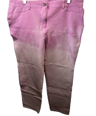 Women’s Chico’s Slimming Hand Dyed Pink and White Stitch Denim Jeans 2.5 Large - Image 1 of 4