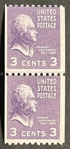 Travelstamps: US Stamps Scott #851 3c Jefferson MNH OG Coil Line Pair - Picture 1 of 5