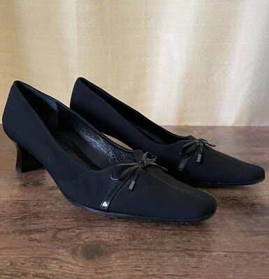 Zapatos de salón Van Eli vintage para mujer talla 8N negros punta cuadrada moño carrete tacón preppy clásicos Foto 1 de 4