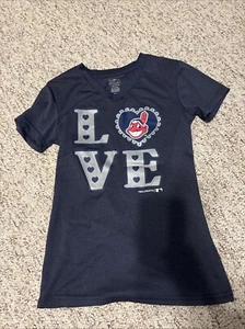 Vintage CLEVELAND INDIANS Chief Wahoo Love T-Shirt Top MLB Girls L 10/12 - Picture 1 of 4