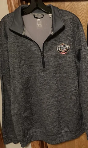 New Orleans Pelicans Men’s 1/4 Zip Adidas Jacket LS Pullover Grey L Cover