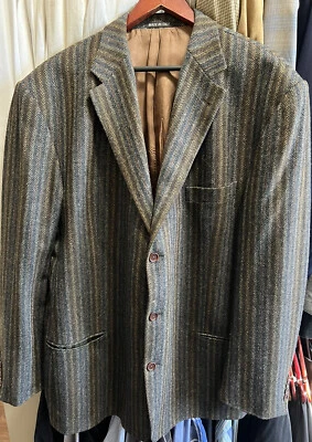 JHane Barnes 男式 100% VISCOSA 棕色/灰色运动夹克,尺寸 50XL — 第 1/4 张图片