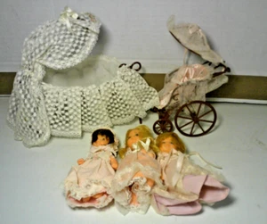 3 Mattel Baby Dolls ~ Stroller & Crib ~ Heart Family Babies? ~ Rare - Picture 1 of 10