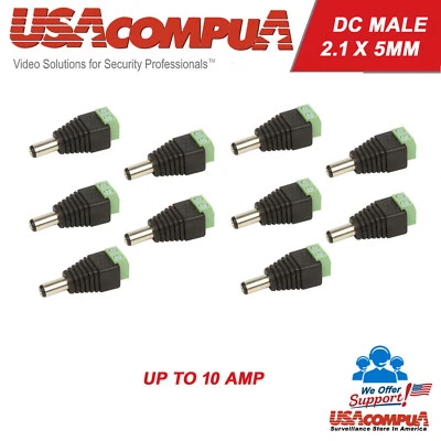 10 pcs DC Male Power Jack Connector Plug Adapter for CCTV Camera  2.1x5.6mm  10A - Image 1 of 3
