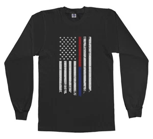 Threadrock Kids Thin Red Blue Line American Flag Youth Long Sleeve T-shirt Gift - Picture 1 of 2