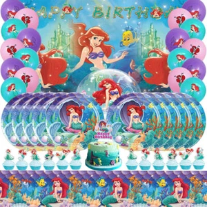 Ariel Princess Party Supplies Set Plate Balloon Banner Cake Topper Birthday Gift - Picture 1 of 8