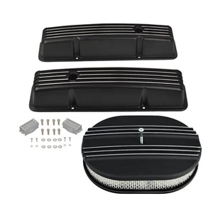 Cubiertas de válvula altas negras y medio filtro de aire de 12" para SBC Chevy 327 350 400 1958-86 - Imagen 1 de 12