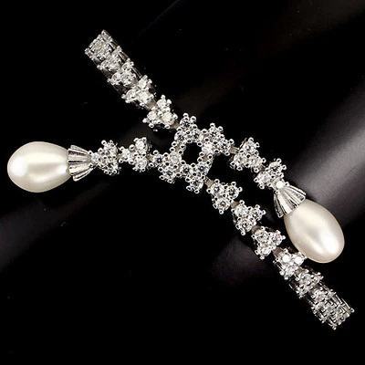 GENUINO BARROCO 11x7mm. PULSERA PERLA BLANCA CREMOSA, CIRCONITA 14K EN PLATA DE LEY 925 Foto 1 de 3