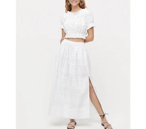 J. Crew Women`s Eyelet Elastic Waist Side-Slit Maxi Skirt White size S - Picture 1 of 5