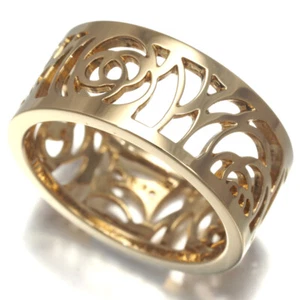Auth CHANEL Ring Camelia Medium EU52 18K 750 Yellow Gold - Picture 1 of 5
