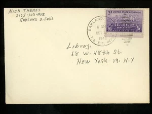 US Postal History #970 cover 1948 Oakland CA T.O. S.P. Depot RPO to New York NY - Picture 1 of 2
