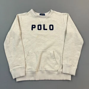 Polo Ralph Lauren Sweatshirt Boys Large Cream Kangaroo Pocket Logo Pullover - Picture 1 of 13