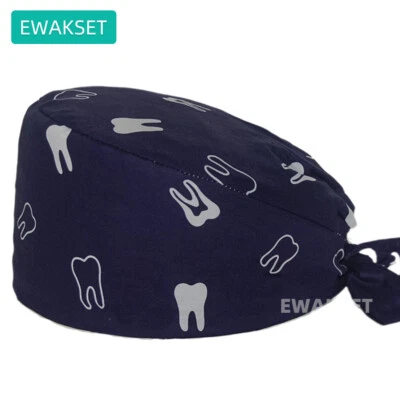 New Dental Scrub Cap for woman man teeth printed 100% cotton nurse surgery hat - Image 1 of 4