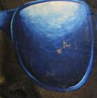 Vintage oil abstract painting sunglasses reflection in blue composition