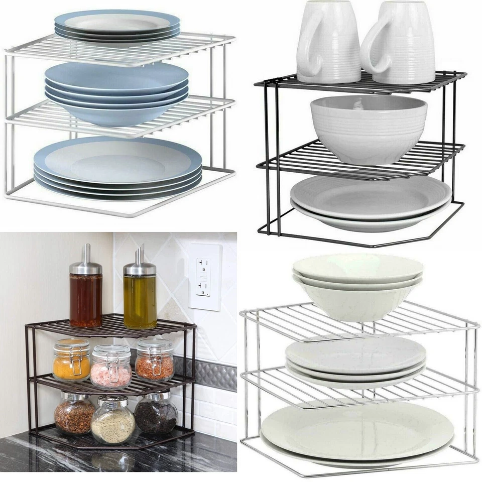 3 TIER KITCHEN CORNER PLATE RACK STORAGE HOLDER STAND PLATES CUPBOARD ORGANISER - Image 1 of 4