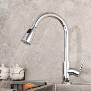 Silver 2-Function Pull Out Spray Swivel Kitchen Sink Mixer Faucet 1 Hole Taps - Picture 1 of 11