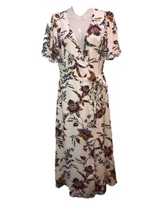 Vestido TJD The Jetset Diaries Blanco Floral Midi Envolvente Talla Pequeña Forrado Viscosa - Imagen 1 de 9