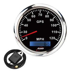 RACETECH 85mm 3 3/8" 7 Color LED Black GPS Speedometer 120 MPH with GPS Sensor - Picture 1 of 11