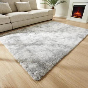 Shag Ultra Soft Area Rug, Non-Skid Fluffy 4'X6' Tie-Dyed Light Grey Plush Indoor - Picture 1 of 12
