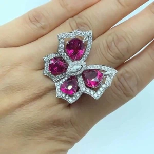 Elegant Butterfly Design 10.37TCW Simulated Ruby & Sapphire Women's Party Ring - Picture 1 of 11