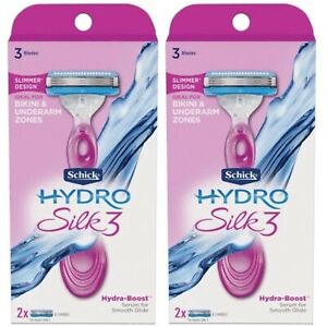 (2) Packs Schick Hydro Silk 3 Razors for Women with 2 Razor Blades Refills 