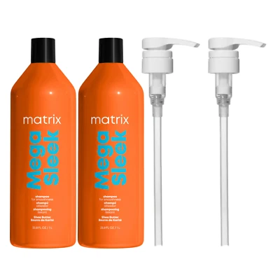 MATRIX TOTAL RESULTS MEGA SLEEK SHAMPOO 1 LITRE 2X WITH PUMP TO SMOOTH FRIZZ - image 1 of 3