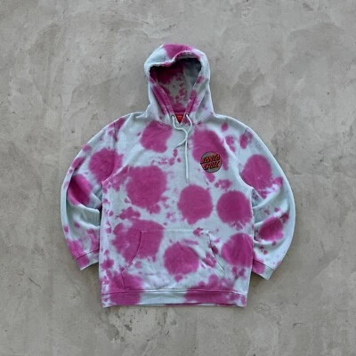 Moletom com capuz vintage anos 90 Santa Cruz estilo gravata folgado tamanho G branco rosa - Imagem 1 de 4