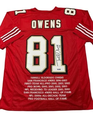Camiseta deportiva firmada por Terrell Owens de los 49ers de San Francisco personalizada certificado de autenticidad en horario estelar Foto 1 de 4