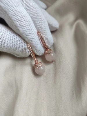 Zarte Ohrringe Mit Rosenquarz Anhängern, Rosevergoldet - Bild 1 von 4