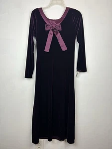Velour Kleid Midi Damen 4 Etuikleid Neu Pflaume Lila Event Schwarz Bindeband Lesen - Bild 1 von 8