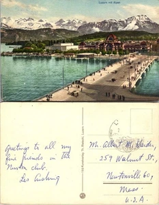 Luzern mit Alpen Switzerland Vintage Postcard Postmarked Handwritten 1930s - Picture 1 of 1