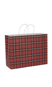 SSWBasics Large - Holiday Red Plaid Paper Shopping Bags - Case of 100 - Picture 1 of 1