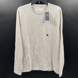 Abercrombie & Fitch Soft A & F Tee Shirt M Long Sleeve Gray Stripe Preppy NWT - Picture 1 of 7