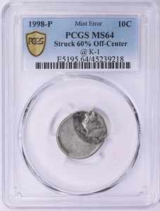 Mint Error - 1998-P Roosevelt Dime (Struck 60% Off-Center) / PCGS MS-64 - Picture 1 of 2
